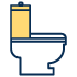 Modern blue and yellow toilet icon depicting bathroom fixture services in Plumbing icon Victoria BC.