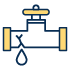Illustration of a blue and yellow leaking valve with a water droplet, indicating emergency plumbing needs for Plumbing icon Victoria BC